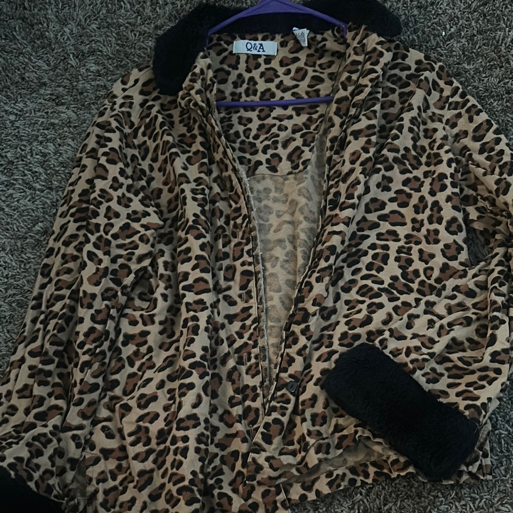 Q&A Leopard Print pjs set with black fluff